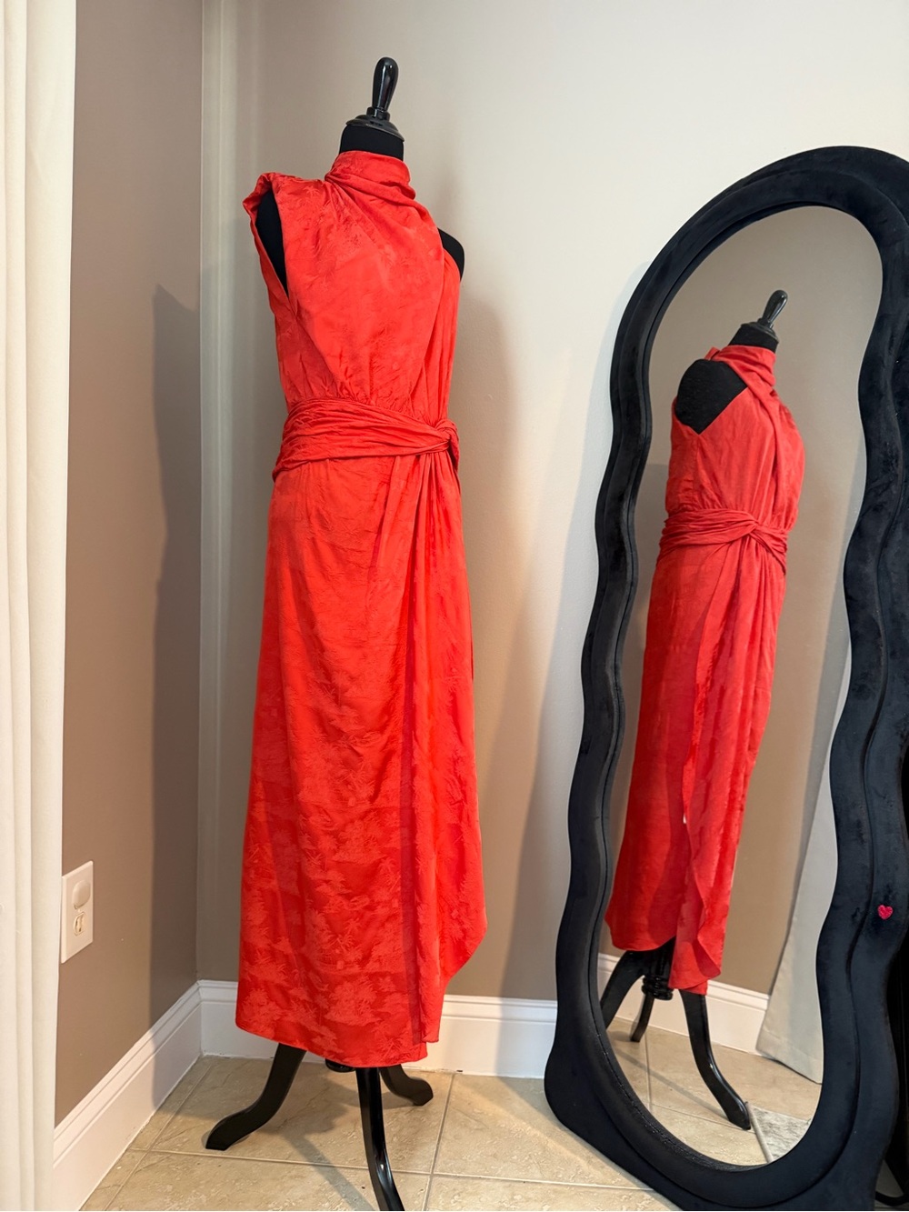 Johanna Ortiz «Red Sea” Silk Floral Maxi Dress High Neck Asymmetric 4